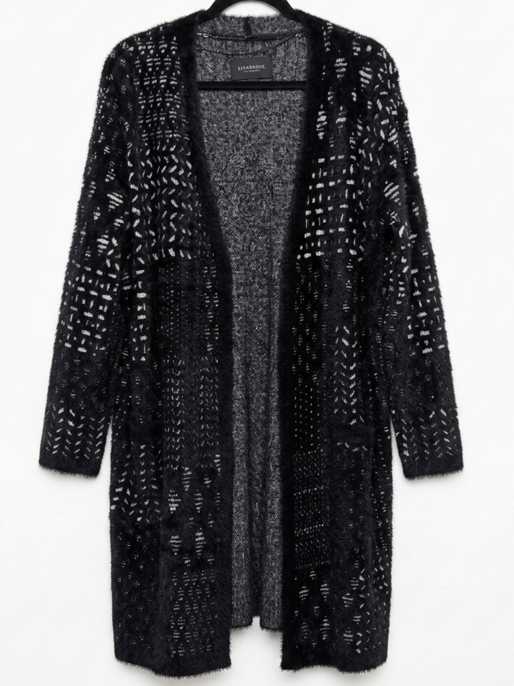 Liverpool Black Open-Front Long Knit Cardigan